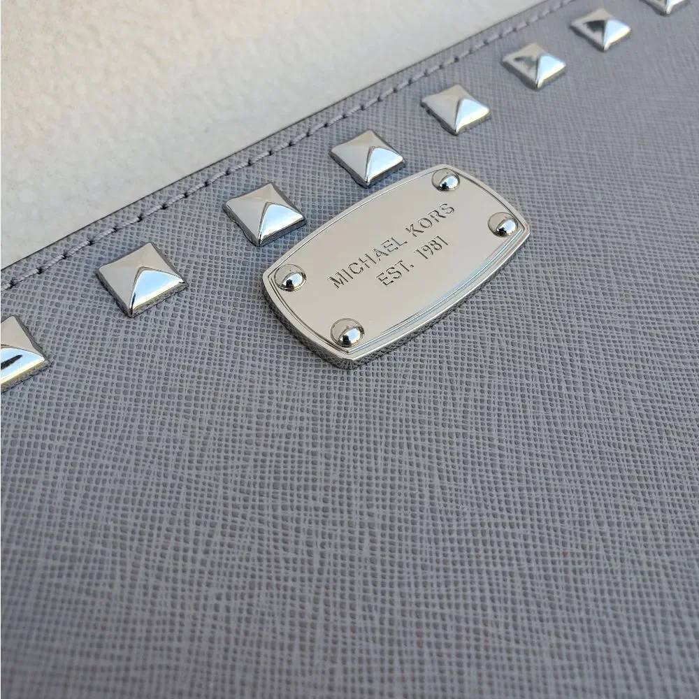 Michael Kors Gray Silver Studded Wristlet Clutch